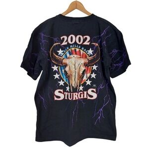 Vintage 2002 Sturgis Black Hills Rally Eagle Lightning T-Shirt Mens XL Black